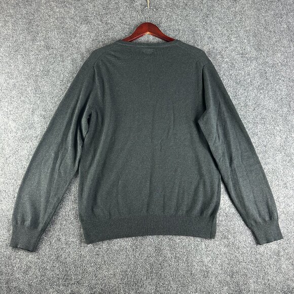 J Crew Sweater Mens Large Cotton Cashmere Charcoal Gray V Neck Long Sleeve - Picture 6 of 7